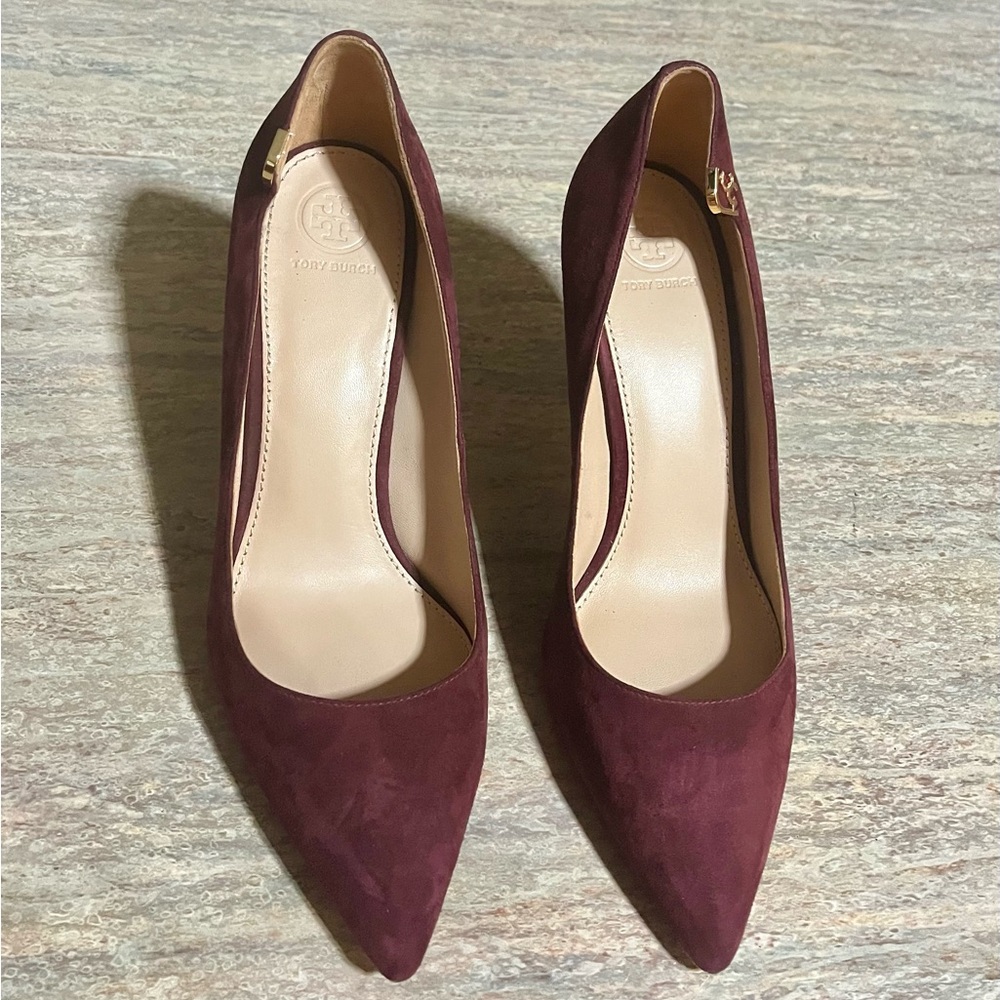 Tory Burch Burgundy Suede pointy high heels shoes